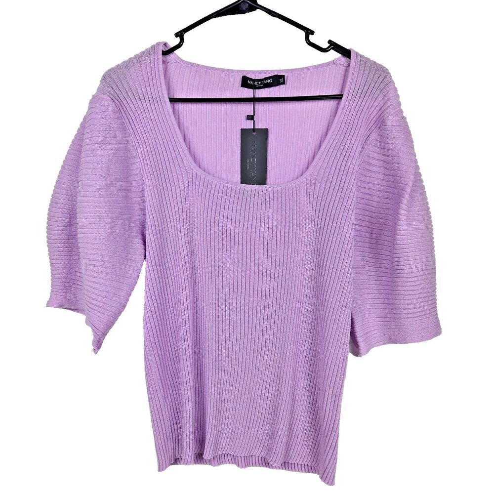 Nancy Yang Women's Size XL Lilac Purple Ribbed Poof Sleeve Top NWT‎